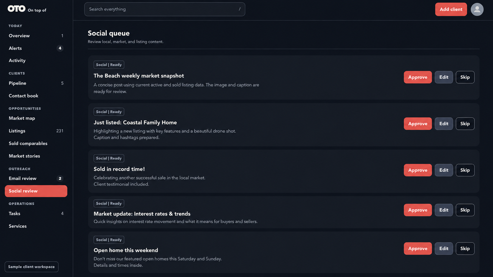 OTO social review queue